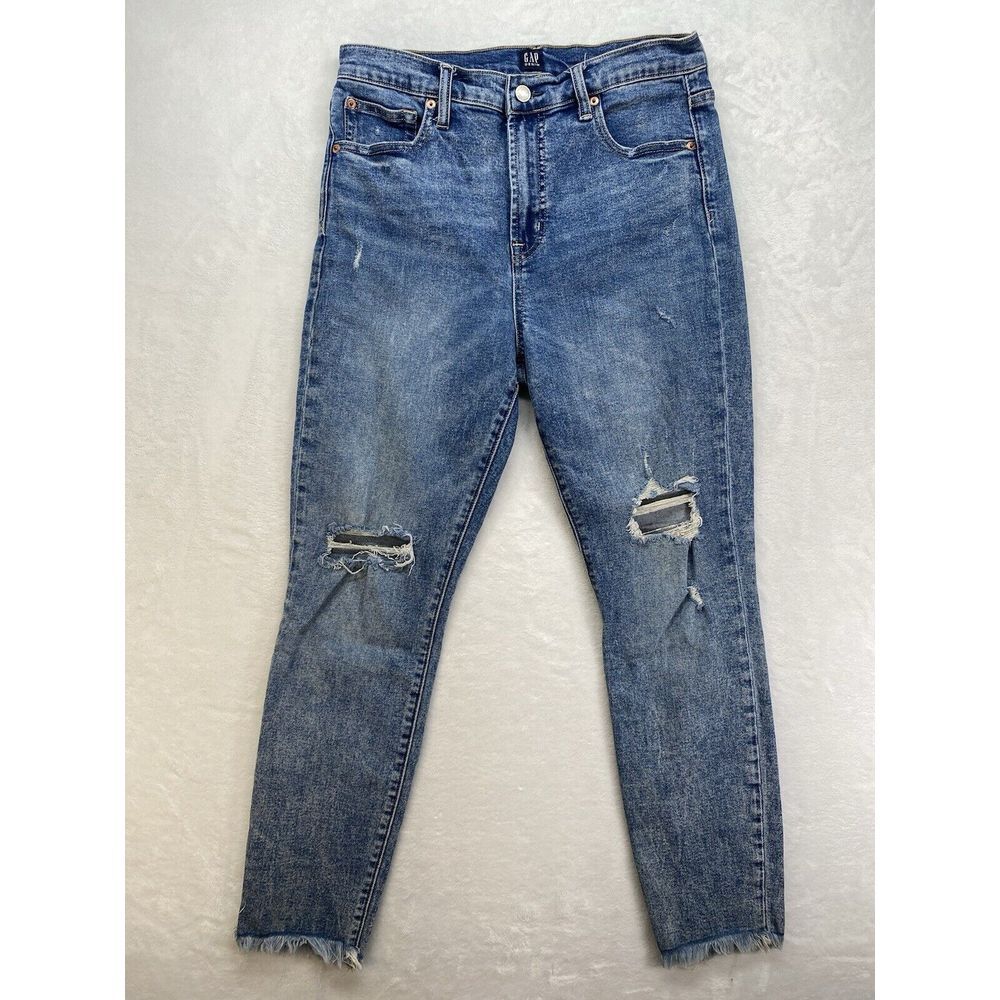 Gap Jeans Womens 10/30 True Skinny High Rise Medium Dark Wash Distressed raw hem